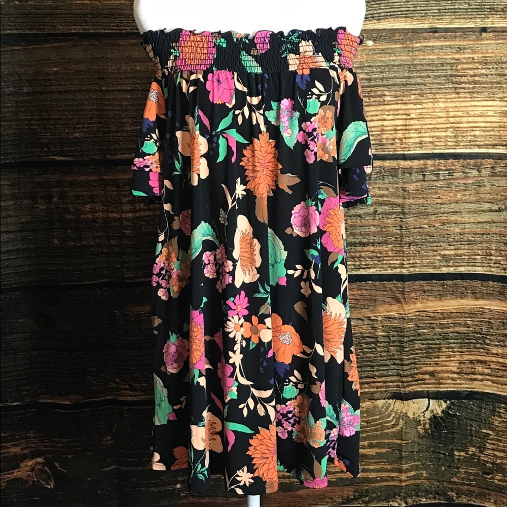 Black Floral Off The Shoulder Dress